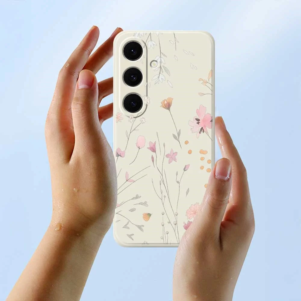 For Samsung Galaxy S26+ Case Flower Pattern Printing Straight Edge TPU Phone Back Cover - Beige - 6