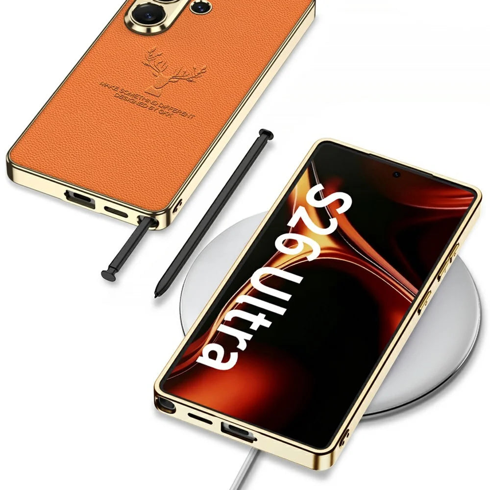 GKK For Samsung Galaxy S26 Ultra Case Deer Pattern Electroplated Frame Leather TPU PC Phone Cover - Carbon Fiber Texture - 2
