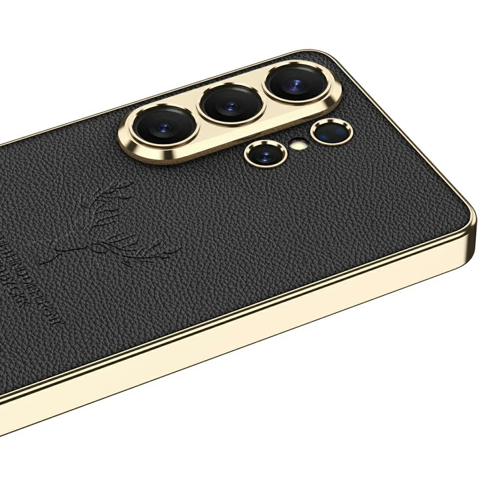GKK For Samsung Galaxy S26 Ultra Case Deer Pattern Electroplated Frame Leather TPU PC Phone Cover - Carbon Fiber Texture - 5