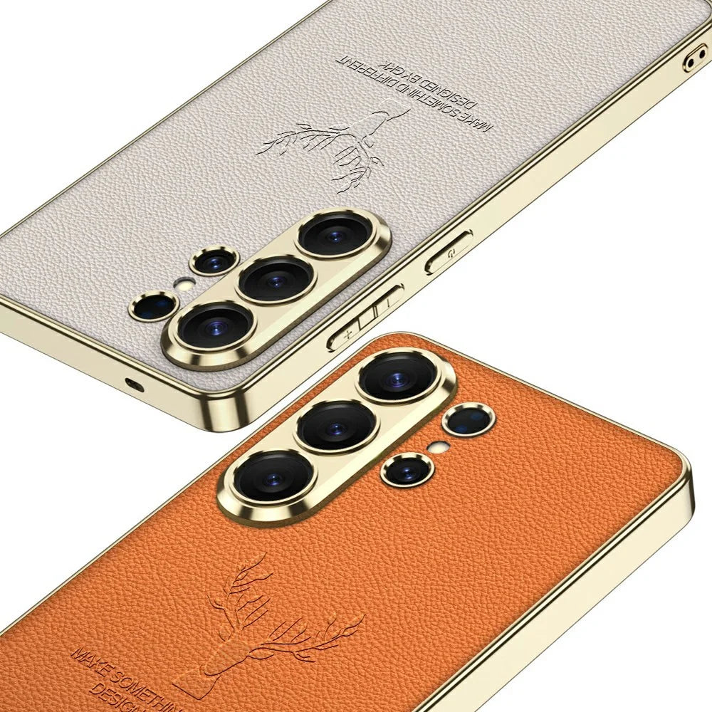 GKK For Samsung Galaxy S26 Ultra Case Deer Pattern Electroplated Frame Leather TPU PC Phone Cover - Carbon Fiber Texture - 6