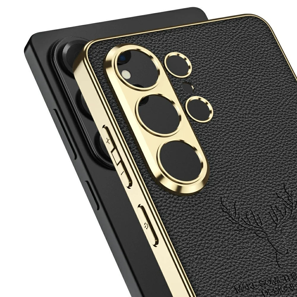 GKK For Samsung Galaxy S26 Ultra Case Deer Pattern Electroplated Frame Leather TPU PC Phone Cover - Carbon Fiber Texture - 7