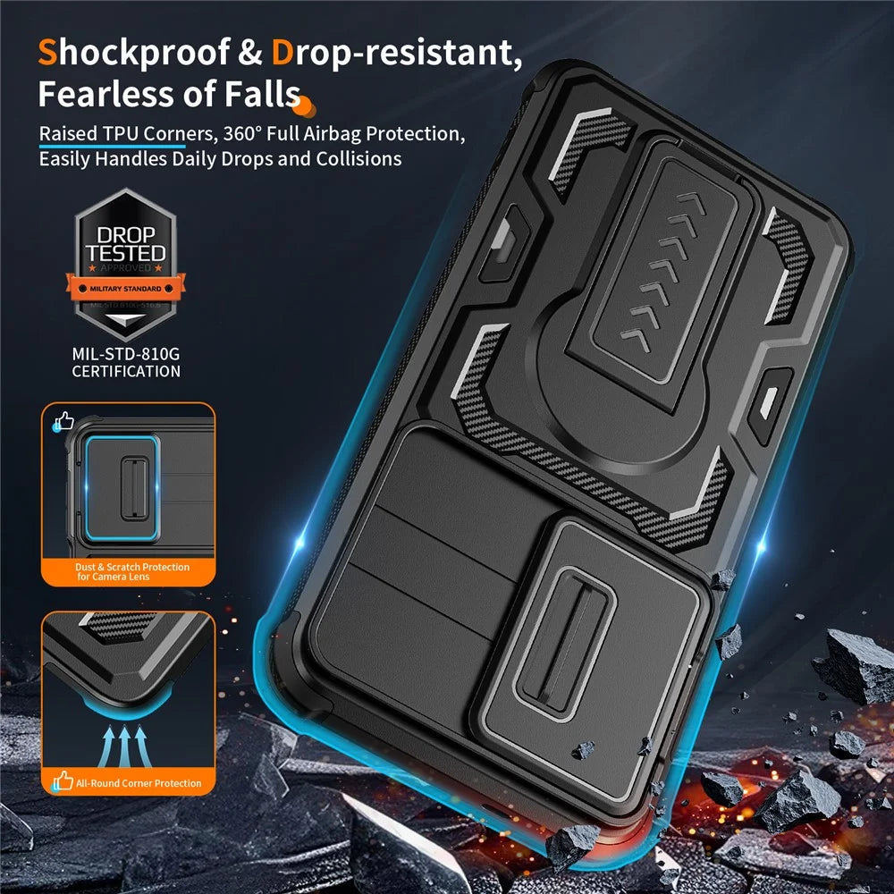 For Samsung Galaxy S26 Case Slide Lens Shield PC + TPU Kickstand Phone Cover - Black - 2