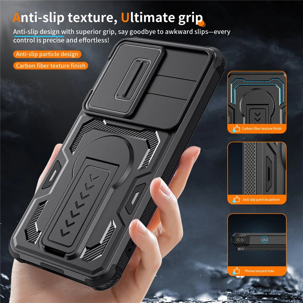 For Samsung Galaxy S26 Case Slide Lens Shield PC + TPU Kickstand Phone Cover - Black - 3