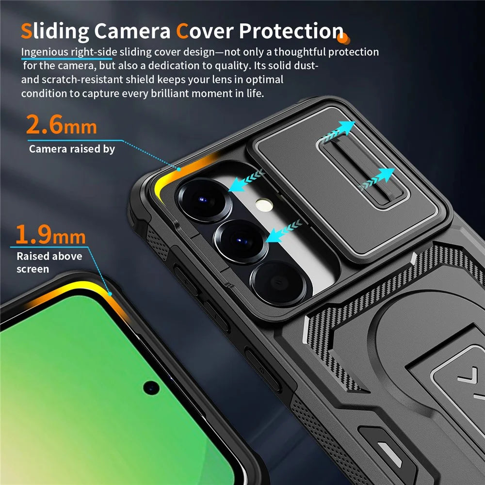 For Samsung Galaxy S26 Case Slide Lens Shield PC + TPU Kickstand Phone Cover - Black - 4
