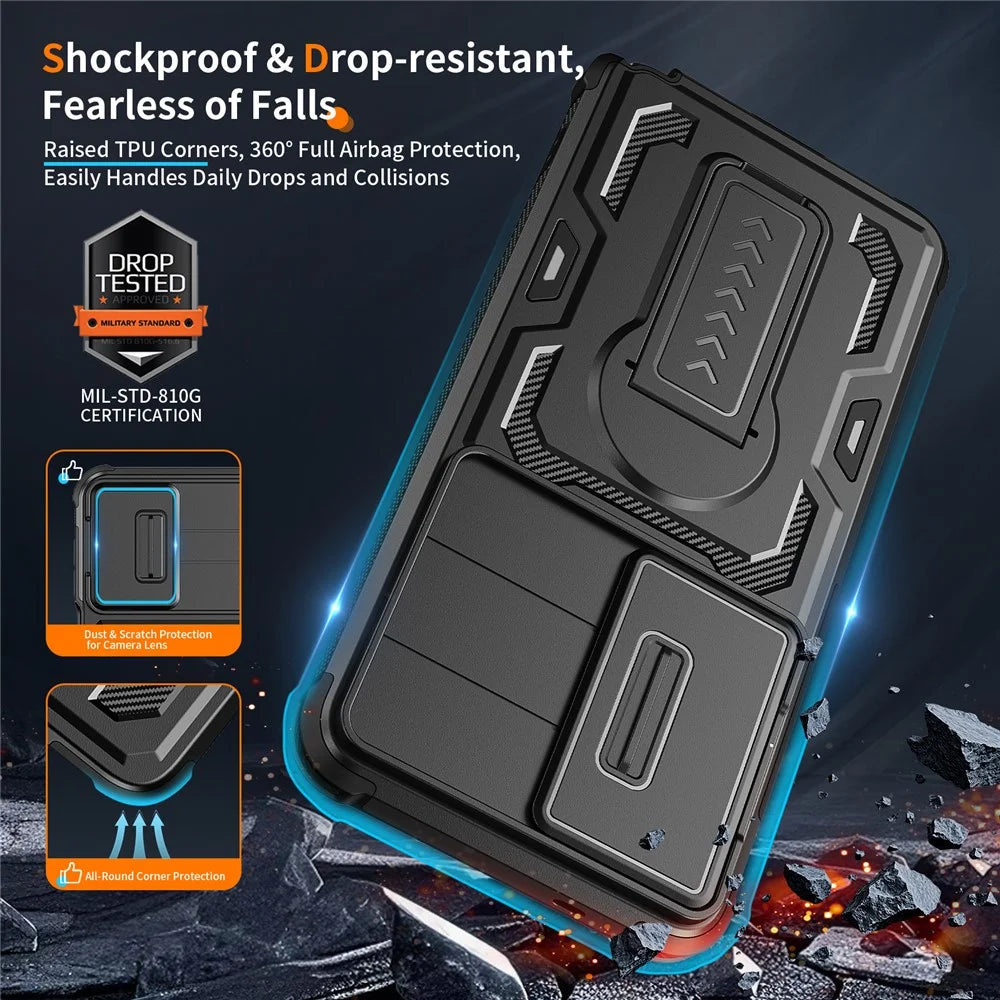 For Samsung Galaxy S26 Ultra Case Slide Lens Shield PC + TPU Kickstand Phone Cover - Black - 2