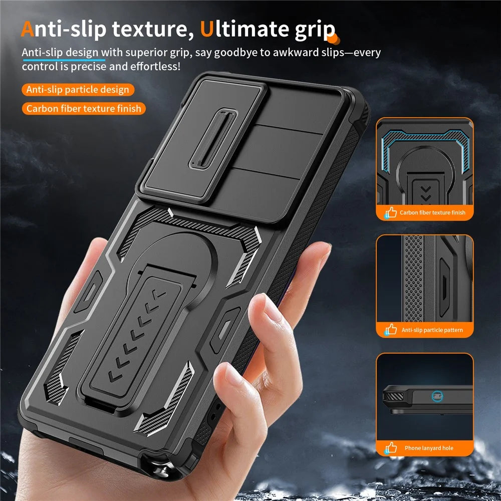 For Samsung Galaxy S26 Ultra Case Slide Lens Shield PC + TPU Kickstand Phone Cover - Black - 3