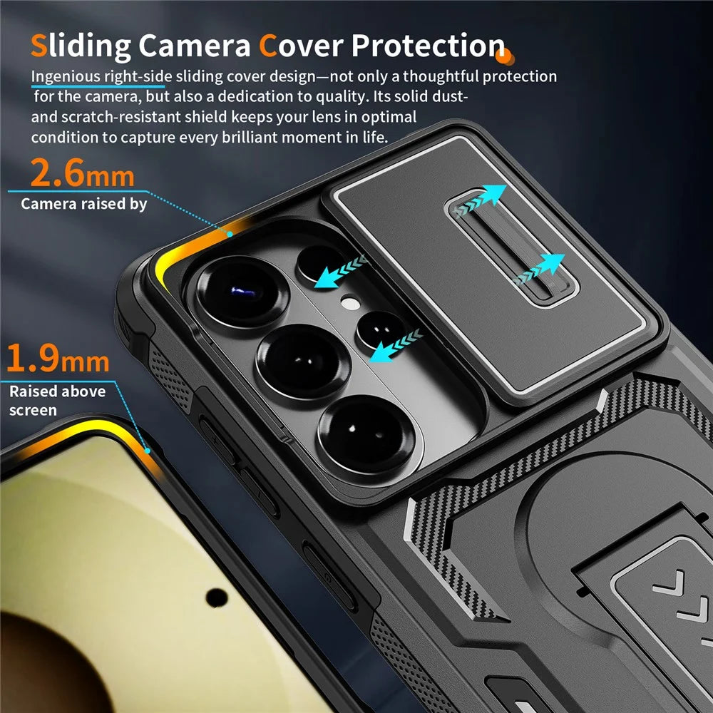 For Samsung Galaxy S26 Ultra Case Slide Lens Shield PC + TPU Kickstand Phone Cover - Black - 4