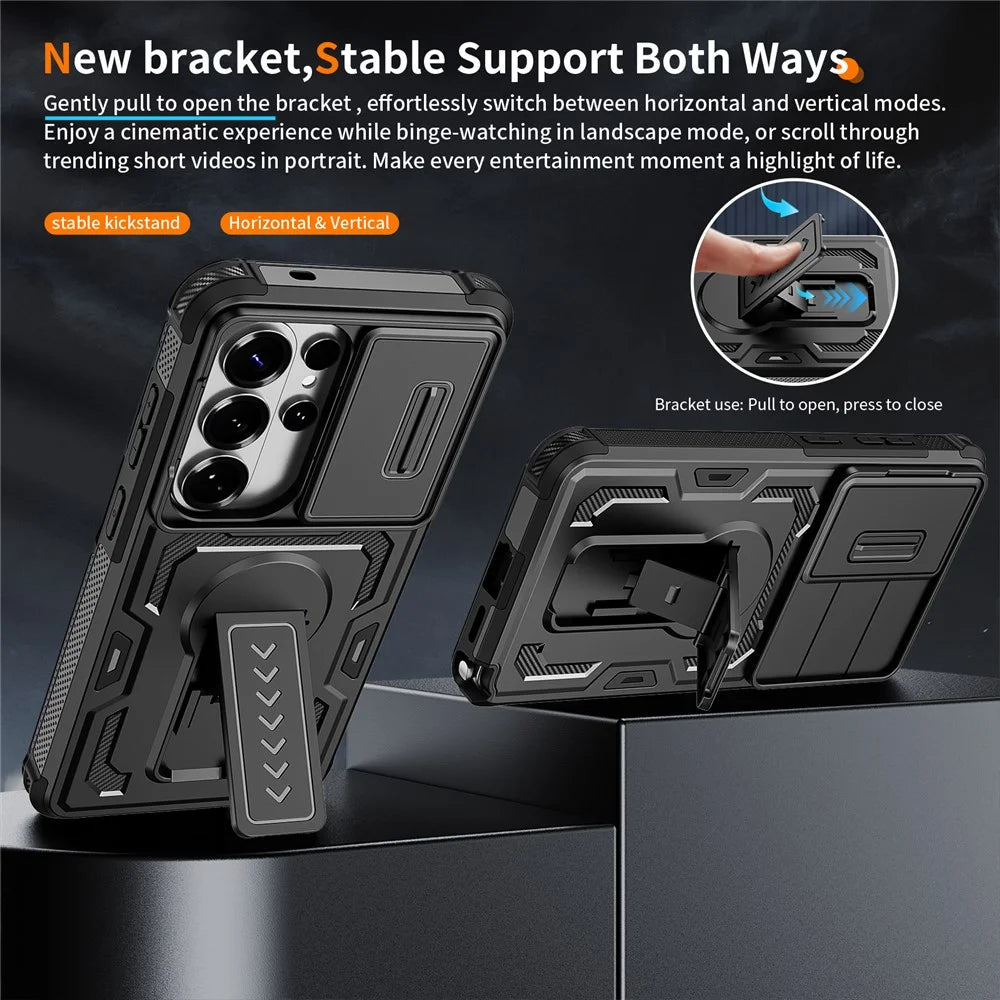 For Samsung Galaxy S26 Ultra Case Slide Lens Shield PC + TPU Kickstand Phone Cover - Black - 5