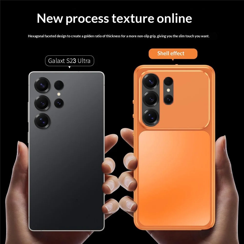 For Samsung Galaxy S23 Ultra Magnetic Case Metal Frame PC Back Phone Cover with Pop-Up Buckle - Orange - 2