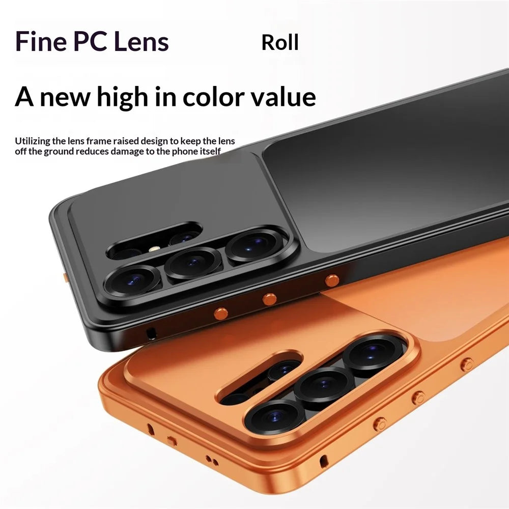 For Samsung Galaxy S23 Ultra Magnetic Case Metal Frame PC Back Phone Cover with Pop-Up Buckle - Orange - 3