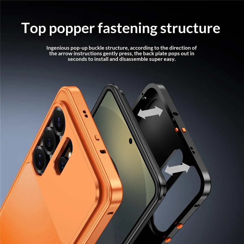 For Samsung Galaxy S23 Ultra Magnetic Case Metal Frame PC Back Phone Cover with Pop-Up Buckle - Orange - 5