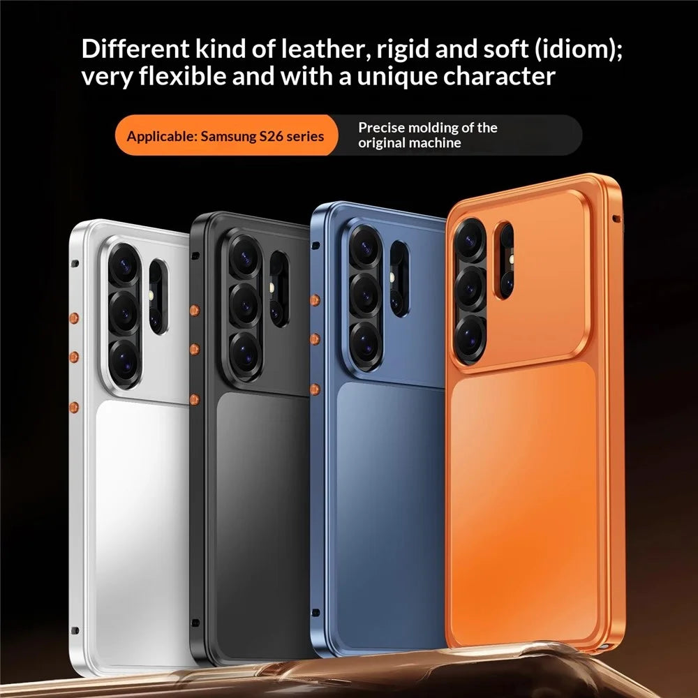 For Samsung Galaxy S23 Ultra Magnetic Case Metal Frame PC Back Phone Cover with Pop-Up Buckle - Orange - 6