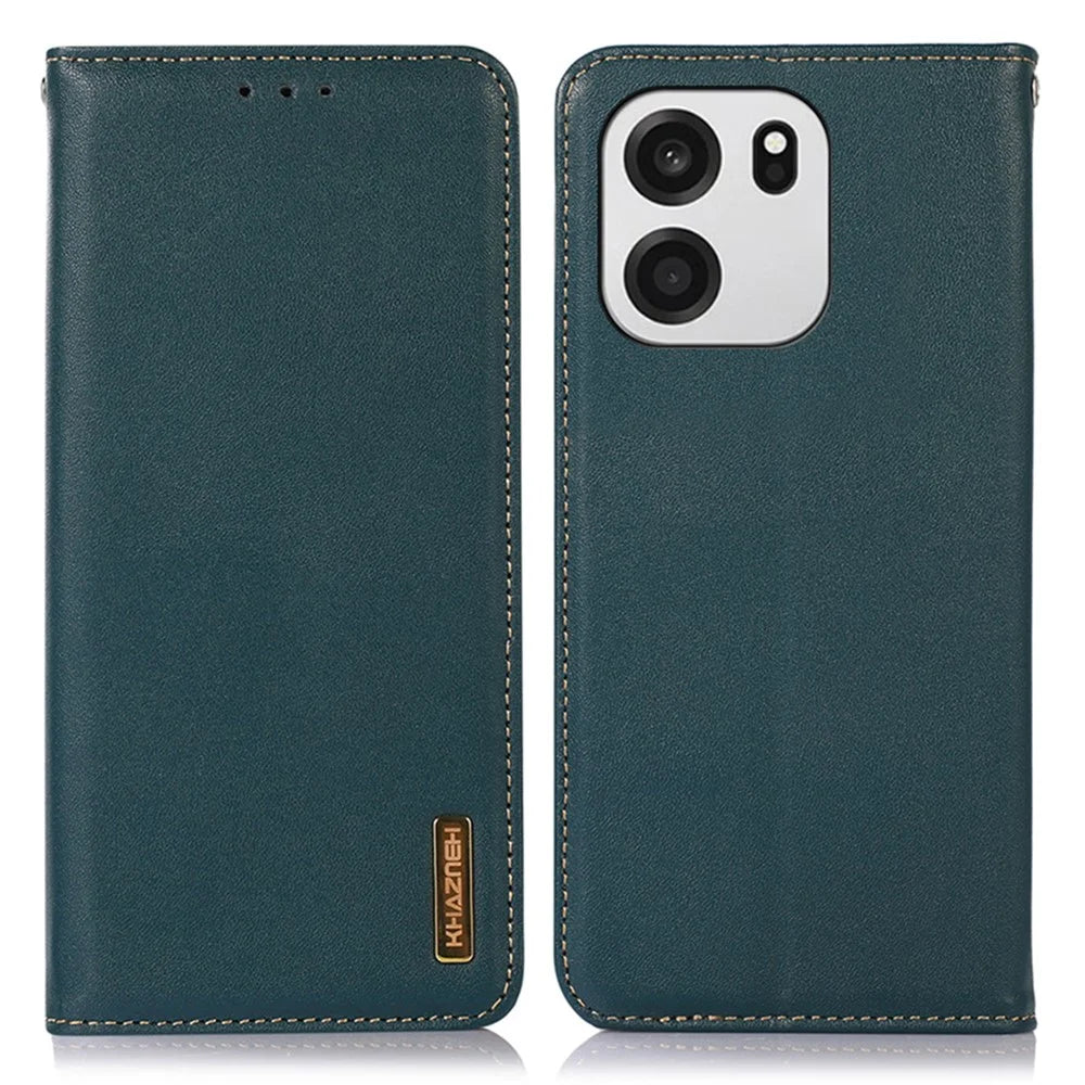 KHAZNEH For OnePlus Nord CE6 5G / Nord 6 5G / Turbo 6V 5G / Turbo 6 5G Case Wallet Genuine Cow Leather Phone Cover Nappa Texture - Green - 1