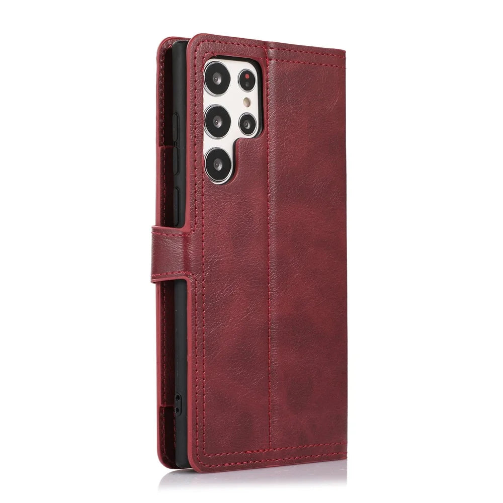 For Samsung Galaxy S23 Ultra PU Leather Wallet Case Zipper Pocket Stand Magnetic Flip Phone Cover - Red - 7