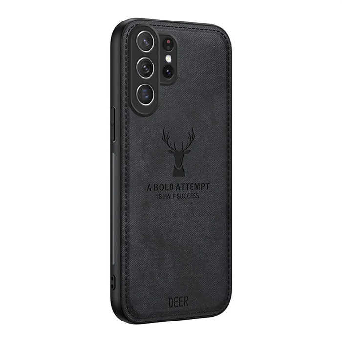 For Samsung Galaxy S26 Ultra Case Deer Pattern Cloth Texture PU + PC + TPU Phone Cover - Black - 1
