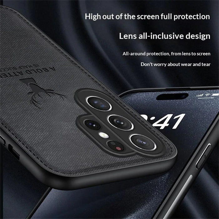 For Samsung Galaxy S26 Ultra Case Deer Pattern Cloth Texture PU + PC + TPU Phone Cover - Black - 2