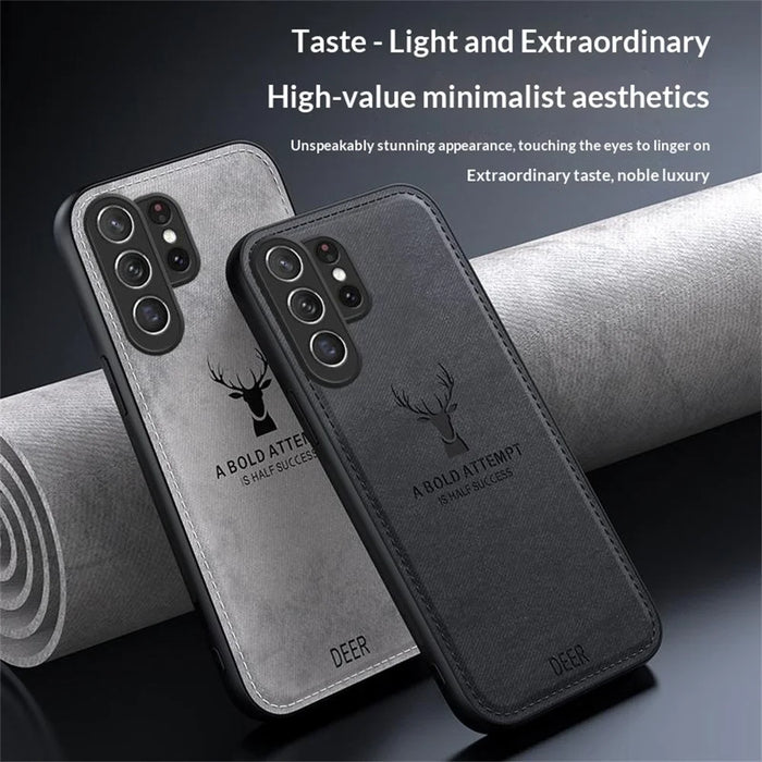 For Samsung Galaxy S26 Ultra Case Deer Pattern Cloth Texture PU + PC + TPU Phone Cover - Black - 3