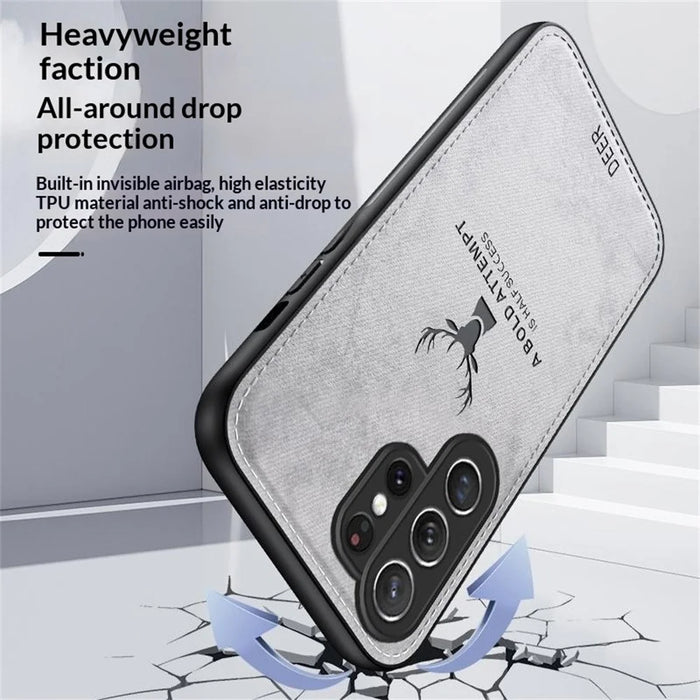 For Samsung Galaxy S26 Ultra Case Deer Pattern Cloth Texture PU + PC + TPU Phone Cover - Black - 5