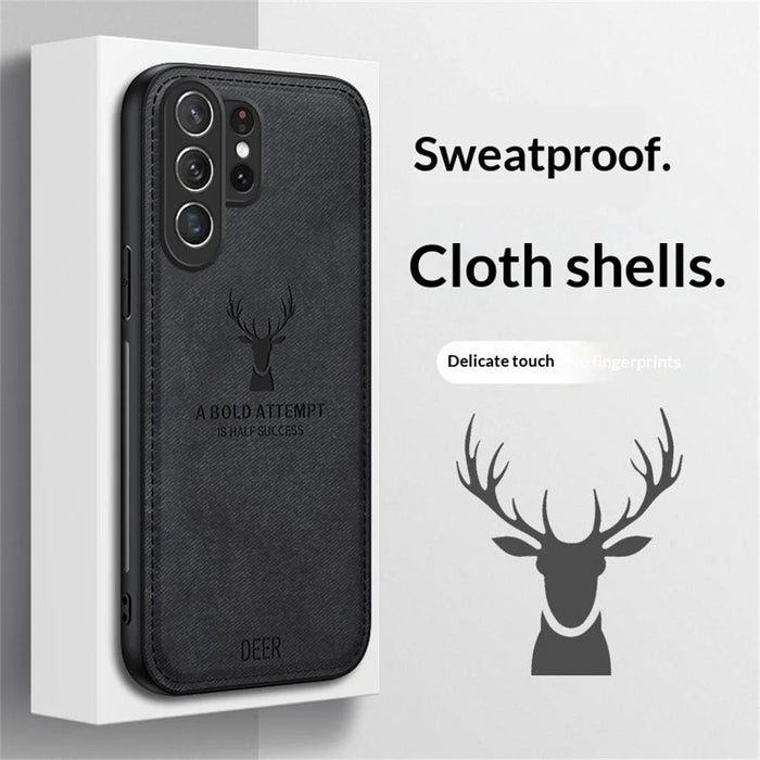 For Samsung Galaxy S26 Ultra Case Deer Pattern Cloth Texture PU + PC + TPU Phone Cover - Black - 6