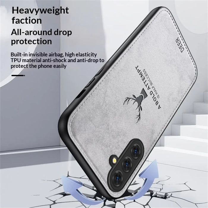 For Samsung Galaxy S26 Case Deer Pattern Cloth Texture PU + PC + TPU Phone Cover - Grey - 2