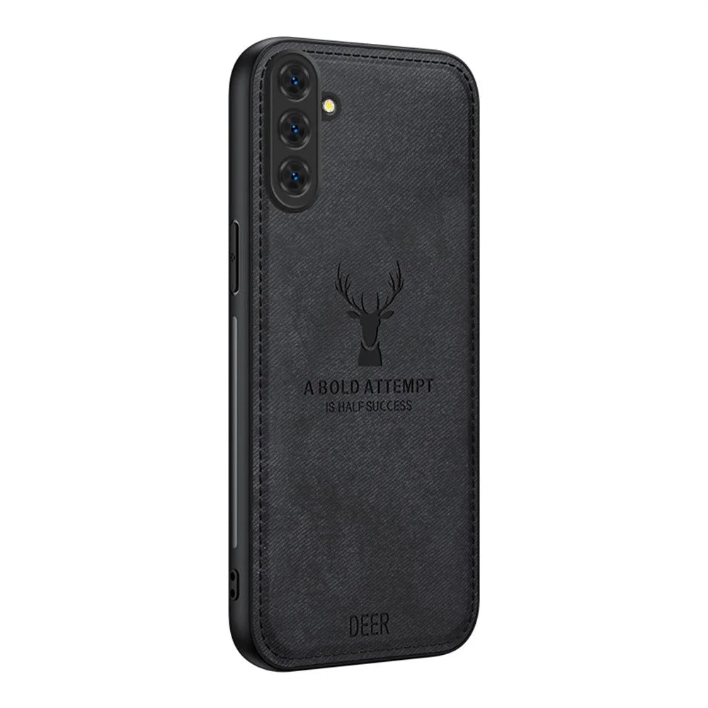 For Samsung Galaxy S26+ Case Deer Pattern Cloth Texture PU + PC + TPU Phone Cover - Black - 1