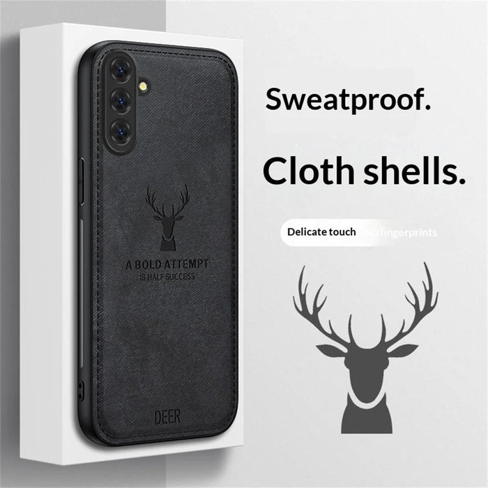 For Samsung Galaxy S26+ Case Deer Pattern Cloth Texture PU + PC + TPU Phone Cover - Black - 6