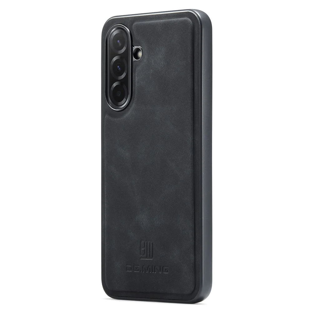 DG.MING For Samsung Galaxy A37 5G Case PU Leather Covered PC + TPU Hybrid Phone Shell - Black - 1