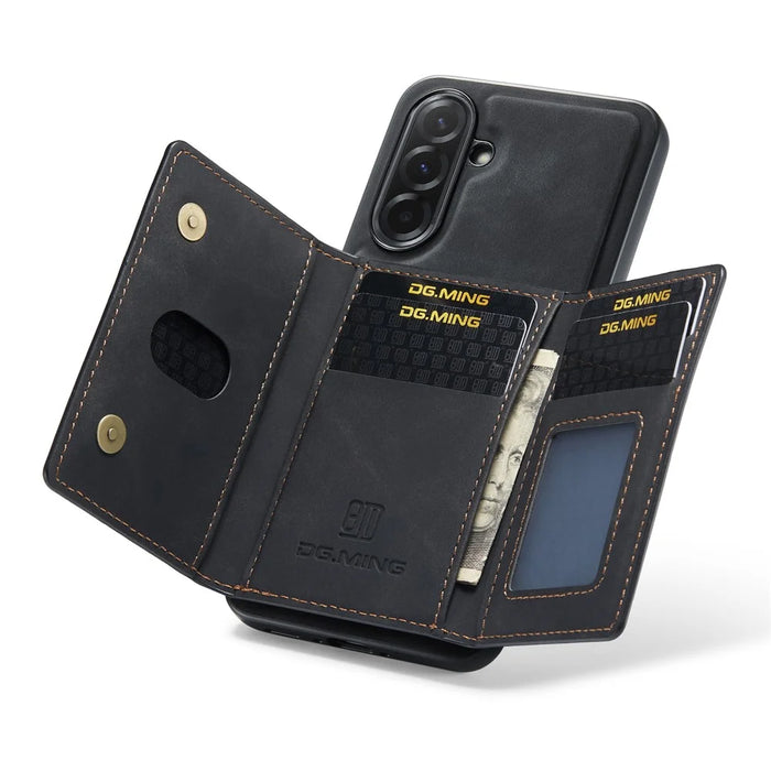 DG.MING M2 Series for Samsung Galaxy A37 5G Magnetic Case PU + PC + TPU Phone Cover Detachable Wallet Kickstand - Black - 2