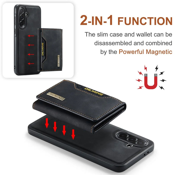 DG.MING M2 Series for Samsung Galaxy A37 5G Magnetic Case PU + PC + TPU Phone Cover Detachable Wallet Kickstand - Black - 6