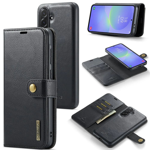 DG.MING for Samsung Galaxy A37 5G Leather Wallet Case Detachable 2 in 1 Split Leather Phone Cover - Black - 1