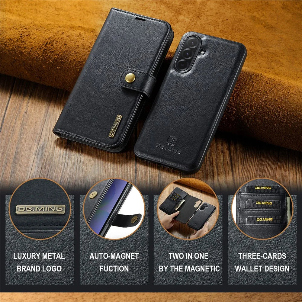 DG.MING for Samsung Galaxy A37 5G Leather Wallet Case Detachable 2 in 1 Split Leather Phone Cover - Black - 7