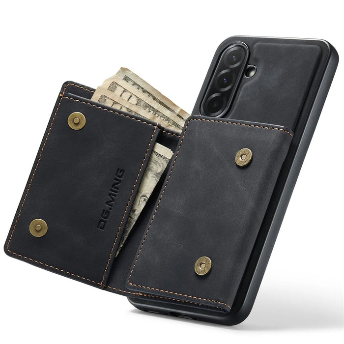 DG.MING M1 Series for Samsung Galaxy A37 5G Phone Case PU + TPU + PC Back Cover with Magnetic Tri-Fold Wallet Kickstand - Black - 2