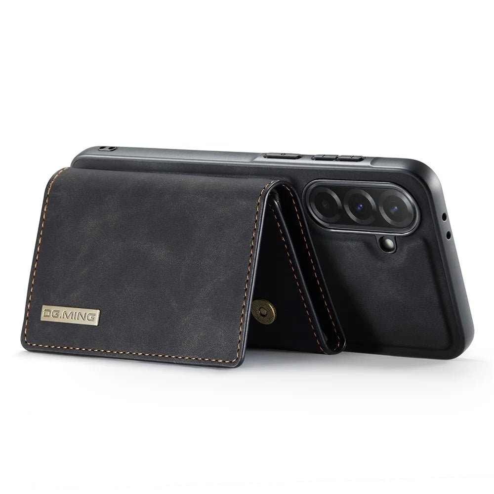 DG.MING M1 Series for Samsung Galaxy A37 5G Phone Case PU + TPU + PC Back Cover with Magnetic Tri-Fold Wallet Kickstand - Black - 5