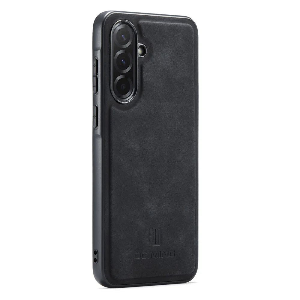 DG.MING For Samsung Galaxy A57 5G Case PU Leather Covered PC + TPU Hybrid Phone Shell - Black - 3