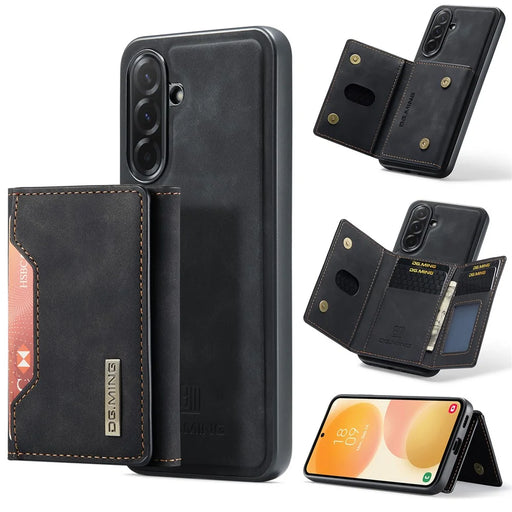 DG.MING M2 Series for Samsung Galaxy A57 5G Magnetic Case PU + PC + TPU Phone Cover Detachable Wallet Kickstand - Black - 1