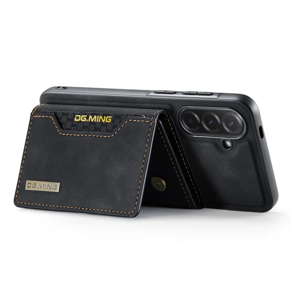 DG.MING M2 Series for Samsung Galaxy A57 5G Magnetic Case PU + PC + TPU Phone Cover Detachable Wallet Kickstand - Black - 5