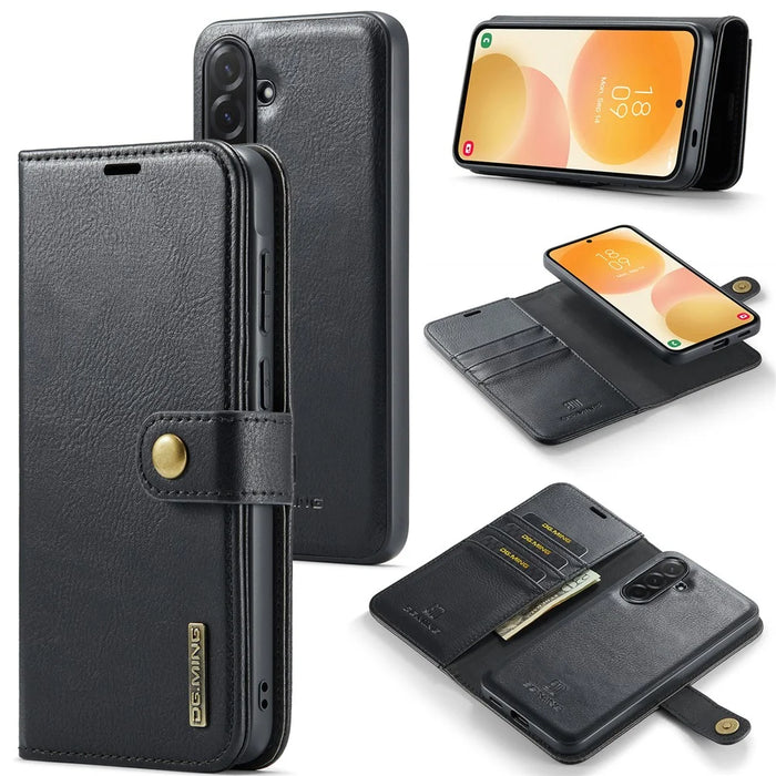 DG.MING for Samsung Galaxy A57 5G Leather Wallet Case Detachable 2 in 1 Split Leather Phone Cover - Black - 1