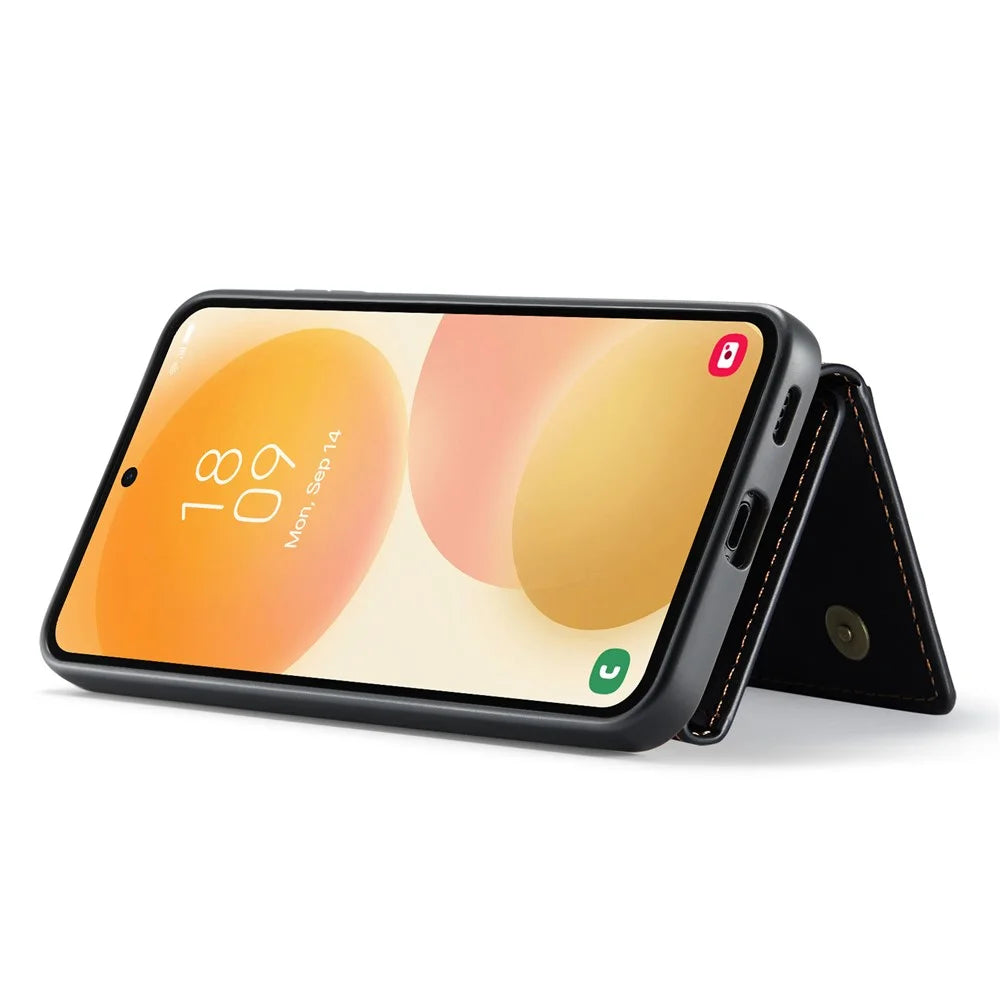 DG.MING M1 Series for Samsung Galaxy A57 5G Phone Case PU + TPU + PC Back Cover with Magnetic Tri-Fold Wallet Kickstand - Black - 4