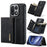 DG.MING M1 Series for OnePlus 15 5G Phone Case PU + TPU + PC Back Cover with Magnetic Tri-Fold Wallet Kickstand - Black - 1