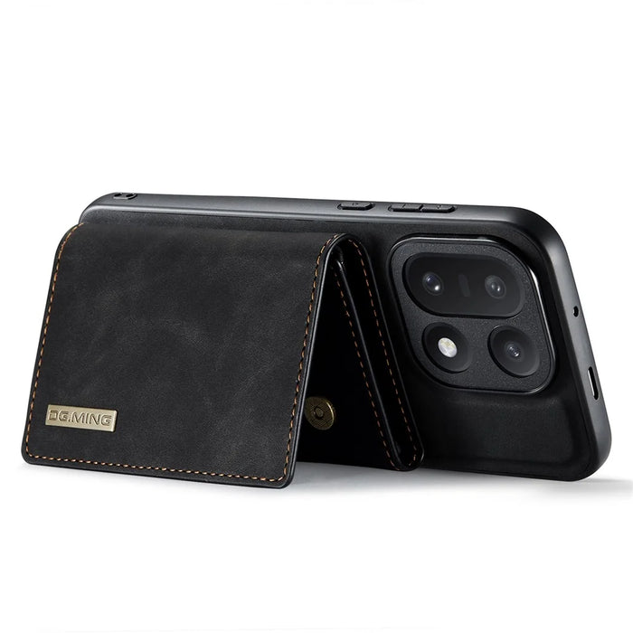 DG.MING M1 Series for OnePlus 15 5G Phone Case PU + TPU + PC Back Cover with Magnetic Tri-Fold Wallet Kickstand - Black - 5
