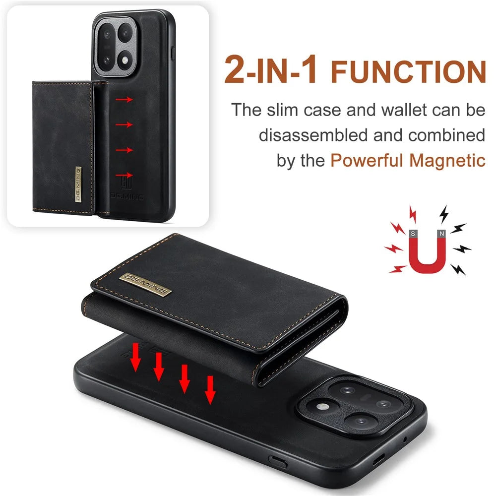 DG.MING M1 Series for OnePlus 15 5G Phone Case PU + TPU + PC Back Cover with Magnetic Tri-Fold Wallet Kickstand - Black - 7