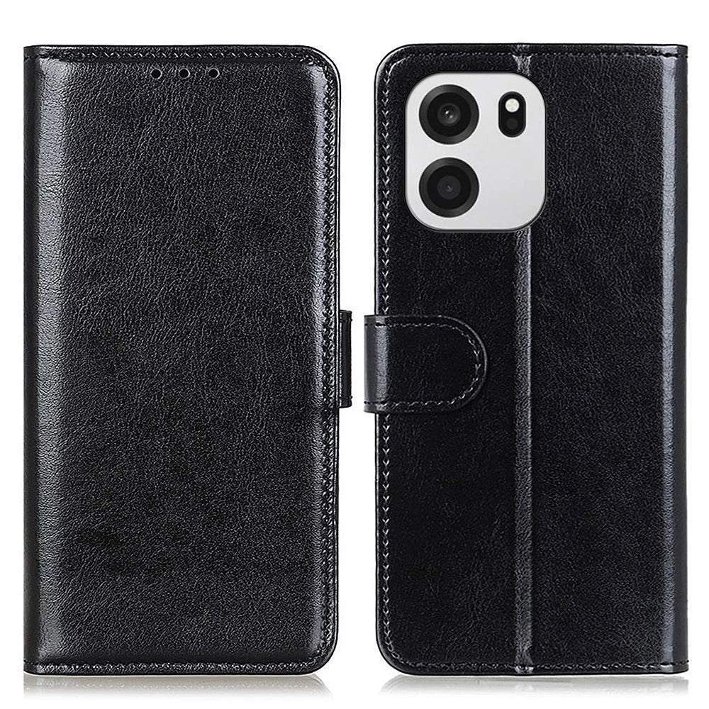 For OnePlus Nord CE6 5G / Nord 6 5G / Turbo 6V 5G / Turbo 6 5G Case Crazy Horse Texture PU Leather Phone Stand Cover - Black - 1