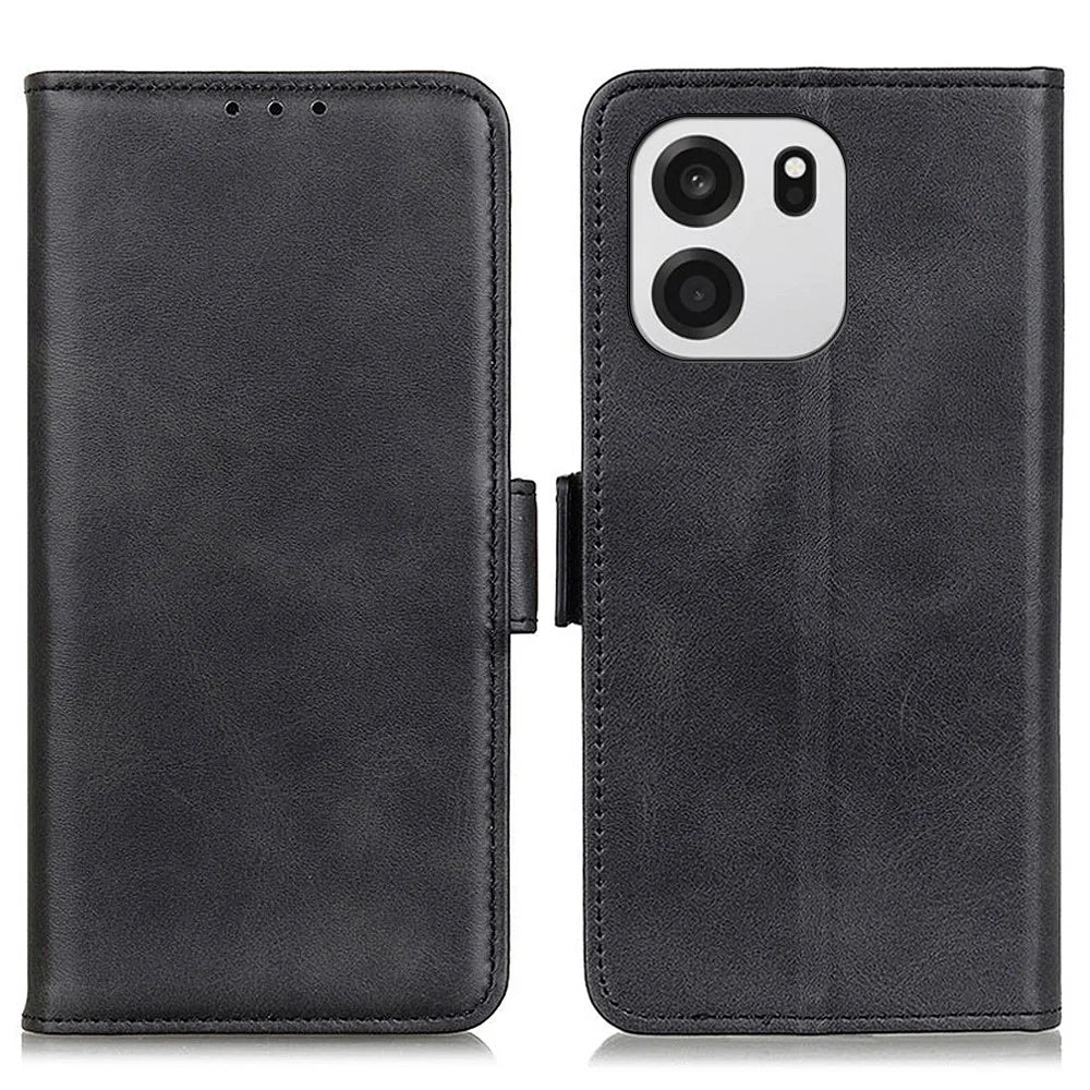 For OnePlus Nord CE6 5G / Nord 6 5G / Turbo 6V 5G / Turbo 6 5G Case Stand Cowhide Texture PU Leather Phone Cover - Black - 1