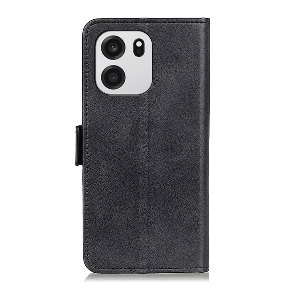 For OnePlus Nord CE6 5G / Nord 6 5G / Turbo 6V 5G / Turbo 6 5G Case Stand Cowhide Texture PU Leather Phone Cover - Black - 6