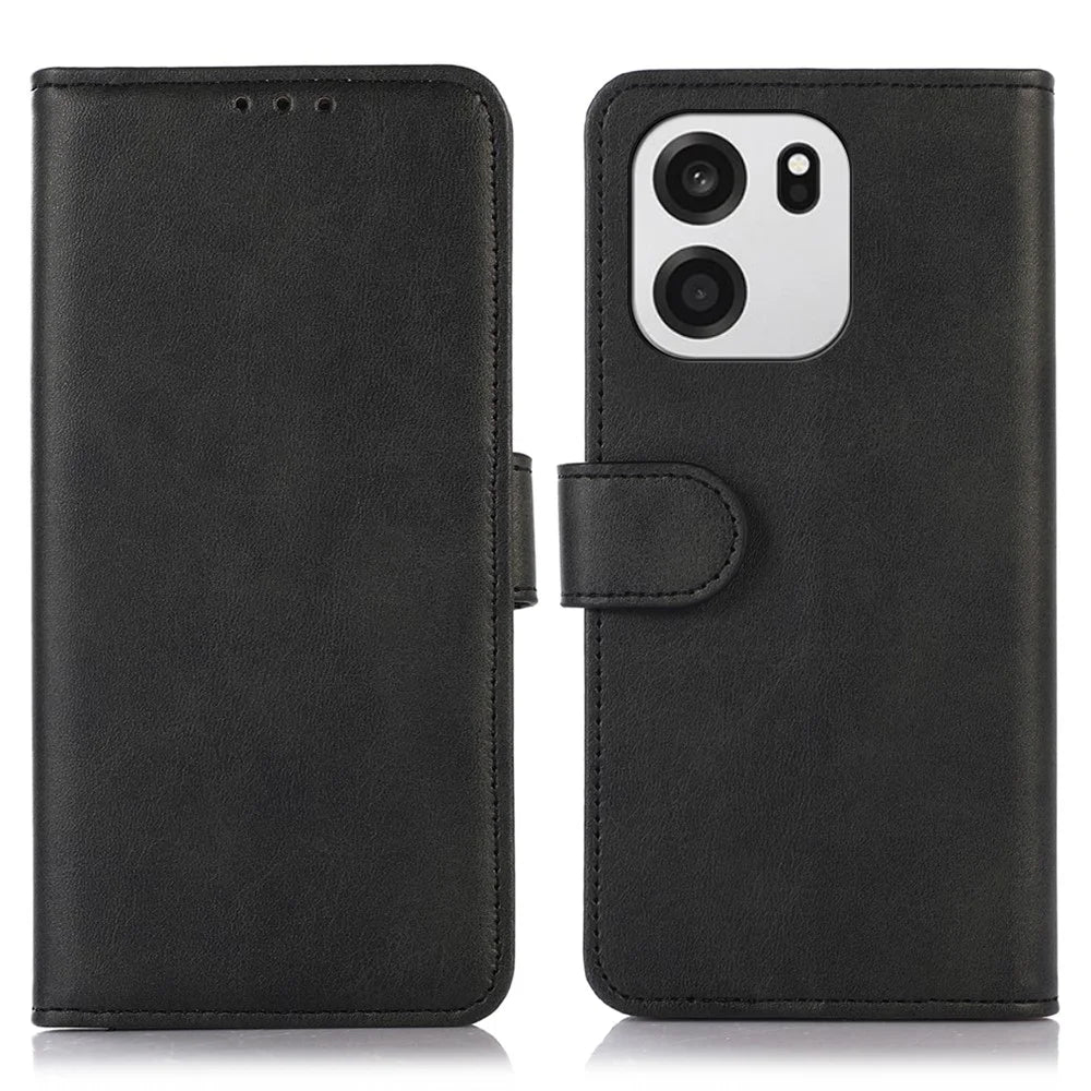 For OnePlus Nord CE6 5G / Nord 6 5G / Turbo 6V 5G / Turbo 6 5G Case Cowhide Texture Leather Wallet Phone Cover with Stand - Black - 1