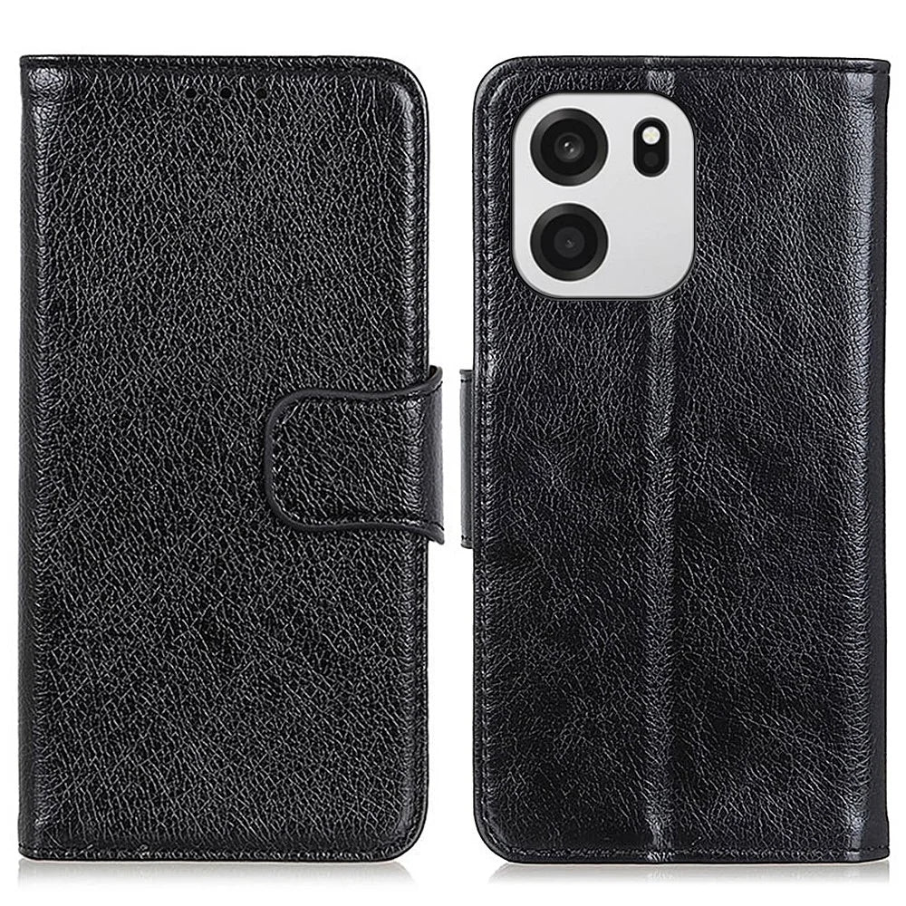 For OnePlus Nord CE6 5G / Nord 6 5G / Turbo 6V 5G / Turbo 6 5G Case Nappa Texture Split Leather Wallet Phone Cover - Black - 1