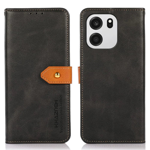 KHAZNEH For OnePlus Nord CE6 5G / Nord 6 5G / Turbo 6V 5G / Turbo 6 5G Wallet Case Gold Magnetic Clasp Cowhide Texture Leather Flip Stand Phone Cover - Black - 1