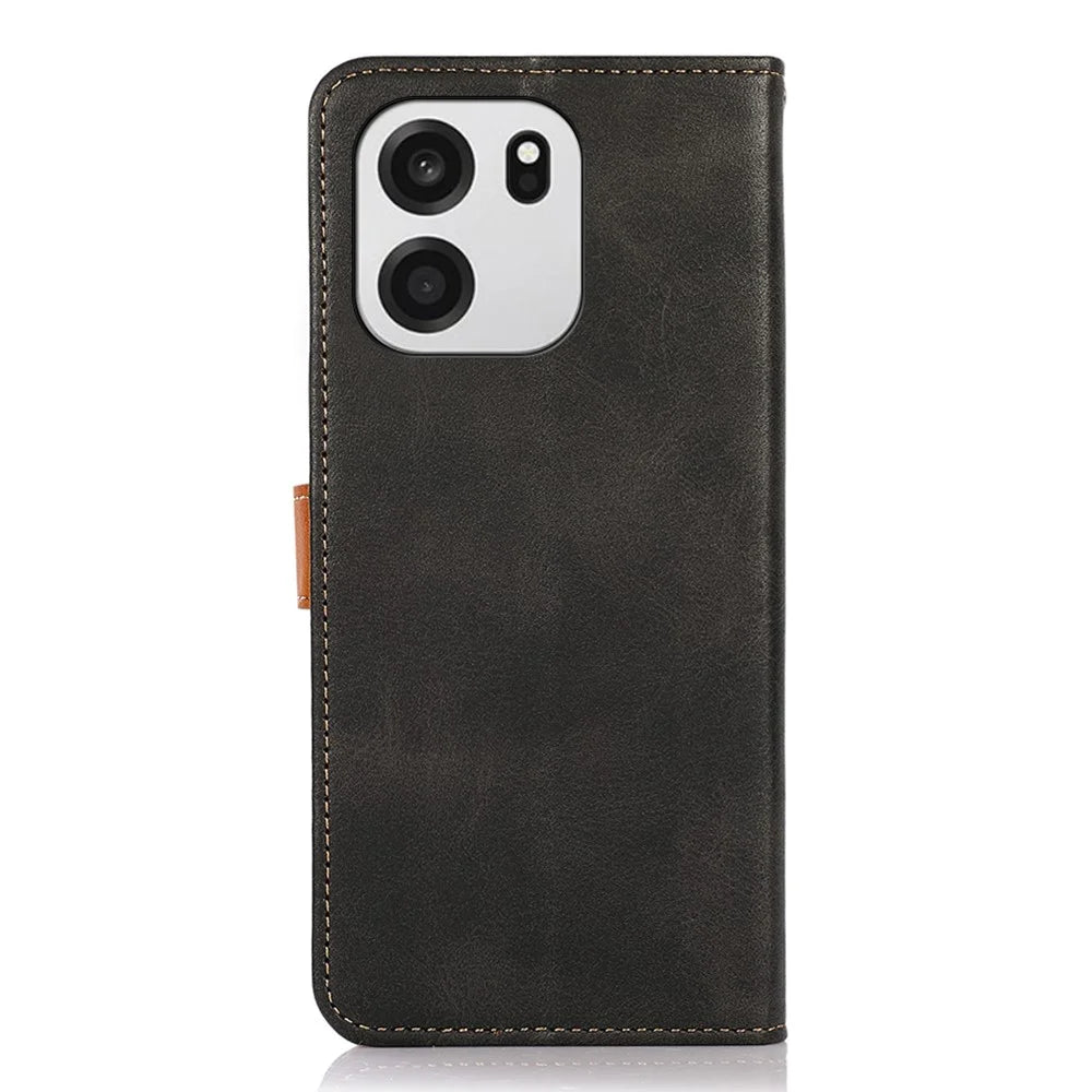 KHAZNEH For OnePlus Nord CE6 5G / Nord 6 5G / Turbo 6V 5G / Turbo 6 5G Wallet Case Gold Magnetic Clasp Cowhide Texture Leather Flip Stand Phone Cover - Black - 7