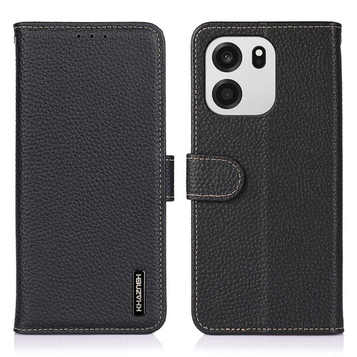 KHAZNEH For OnePlus Nord CE6 5G / Nord 6 5G / Turbo 6V 5G / Turbo 6 5G Wallet Case Litchi Texture Genuine Cow Leather Flip Phone Cover - Black - 1