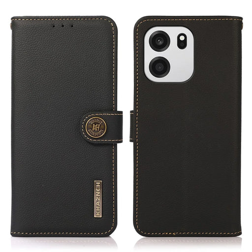 KHAZNEH for OnePlus Nord CE6 5G / Nord 6 5G / Turbo 6V 5G / Turbo 6 5G Case Genuine Cow Leather RFID Blocking Wallet Phone Cover - Black - 1